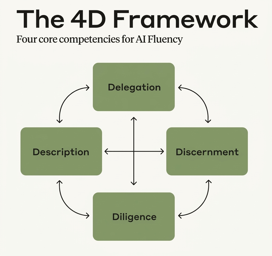 The 4D Framework: Delegation, Description, Discernment y Diligence, las cuatro competencias de AI Fluency